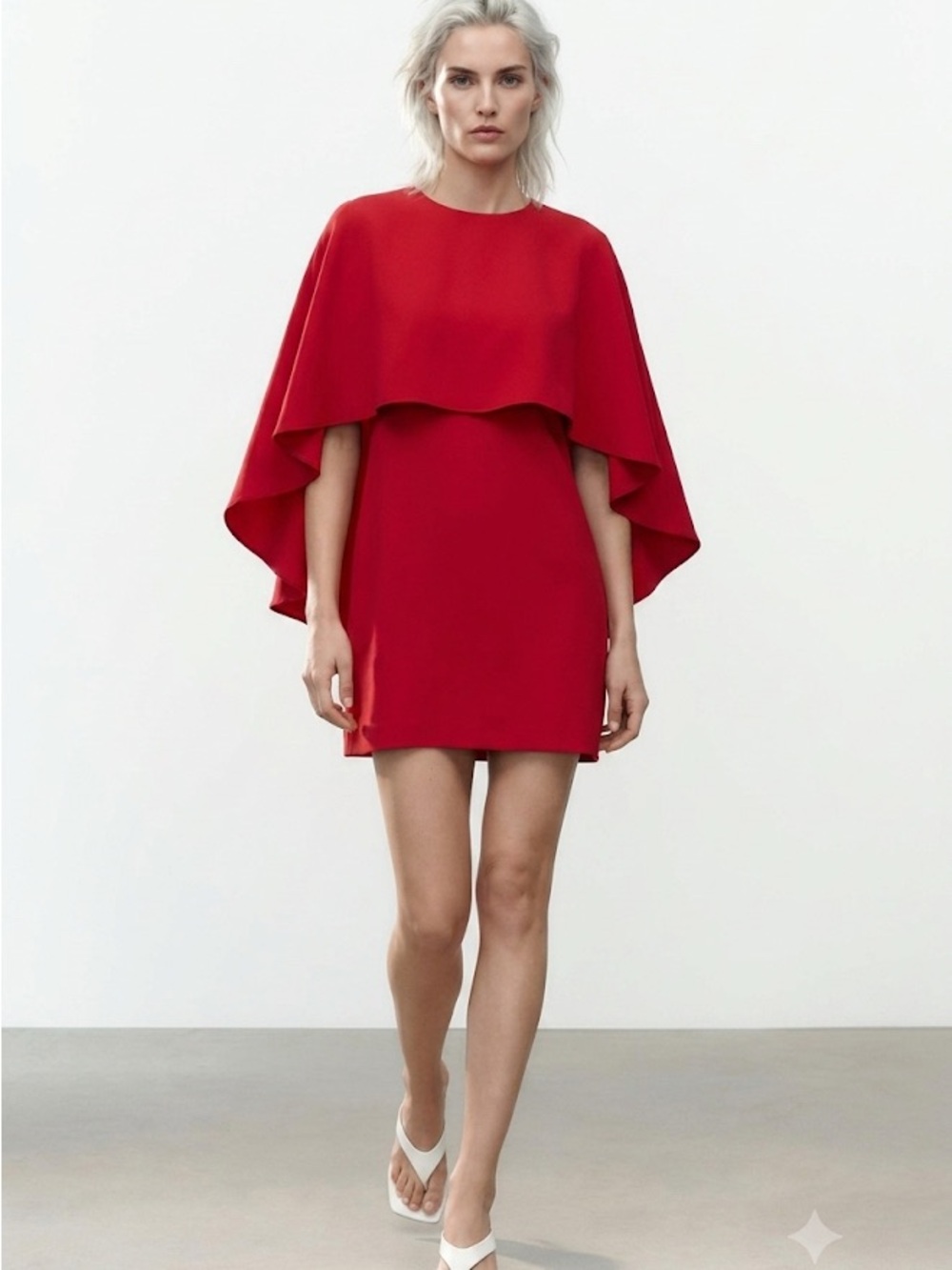 New York & Company Red Cape-Sleeve Mini Dress